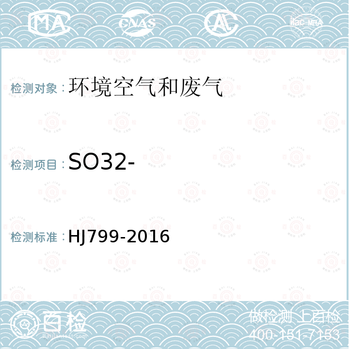 SO32- 环境空气 颗粒物中水溶性阴离子（F-、Cl-、NO2-、Br-、NO3-、PO43-、SO32-、SO42-）的测定 离子色谱法