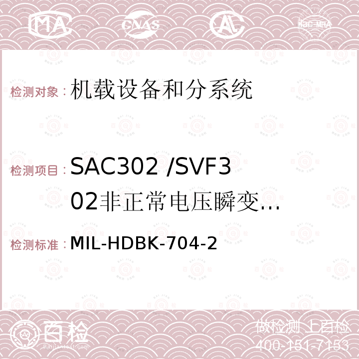 SAC302 /SVF302
非正常电压瞬变
（过压/欠压） 用电设备与飞机供电特性
符合性验证的测试方法手册（第2部分)