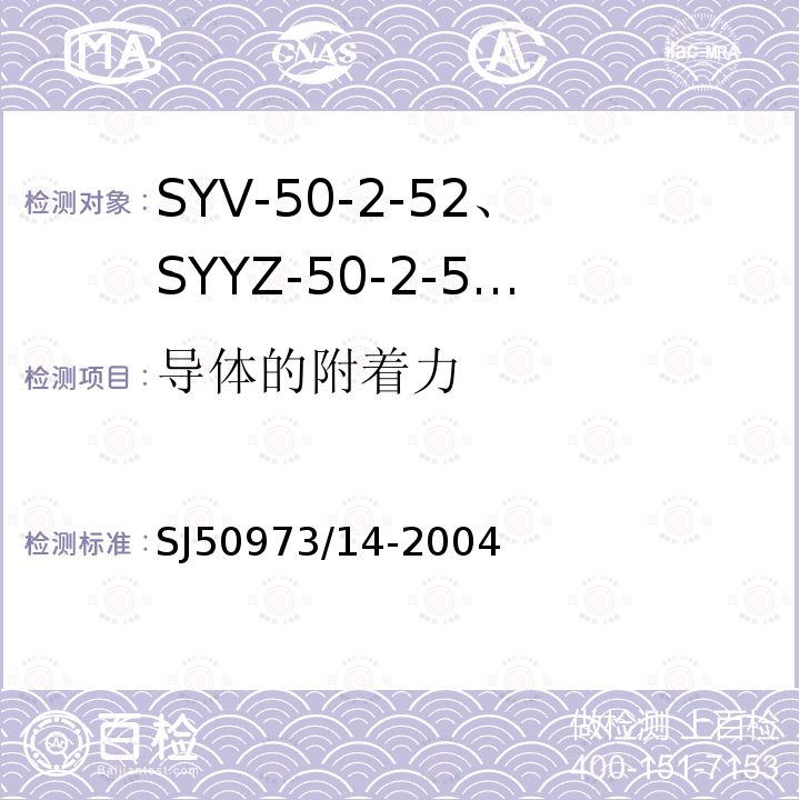 导体的附着力 SYV-50-2-52、SYYZ-50-2-52型实心聚乙烯绝缘柔软射频电缆详细规范