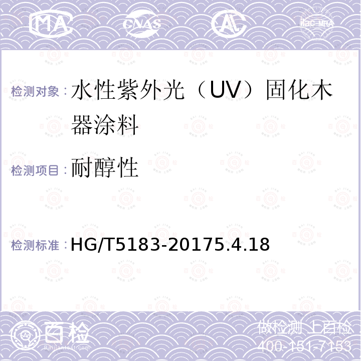 耐醇性 水性紫外光（UV）固化木器涂料