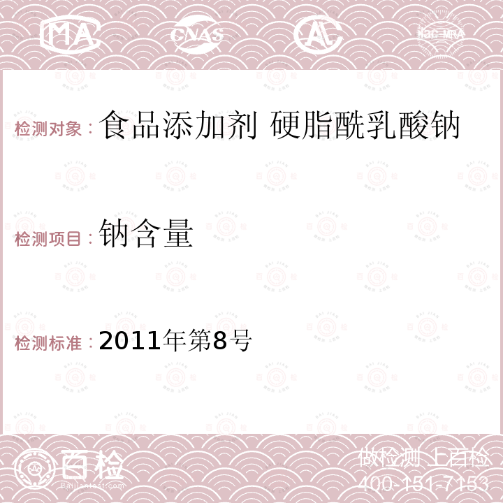 钠含量 卫生部关于指定D-甘露糖醇等58个食品添加剂产品标准的公告（指定标准-12食品添加剂 硬脂酰乳酸钠）