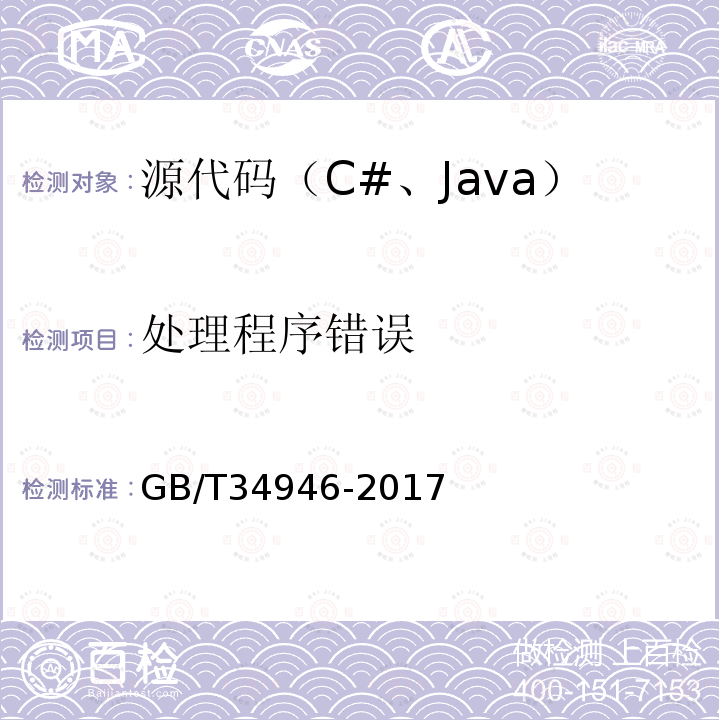 处理程序错误 C#语言源代码漏洞测试规范