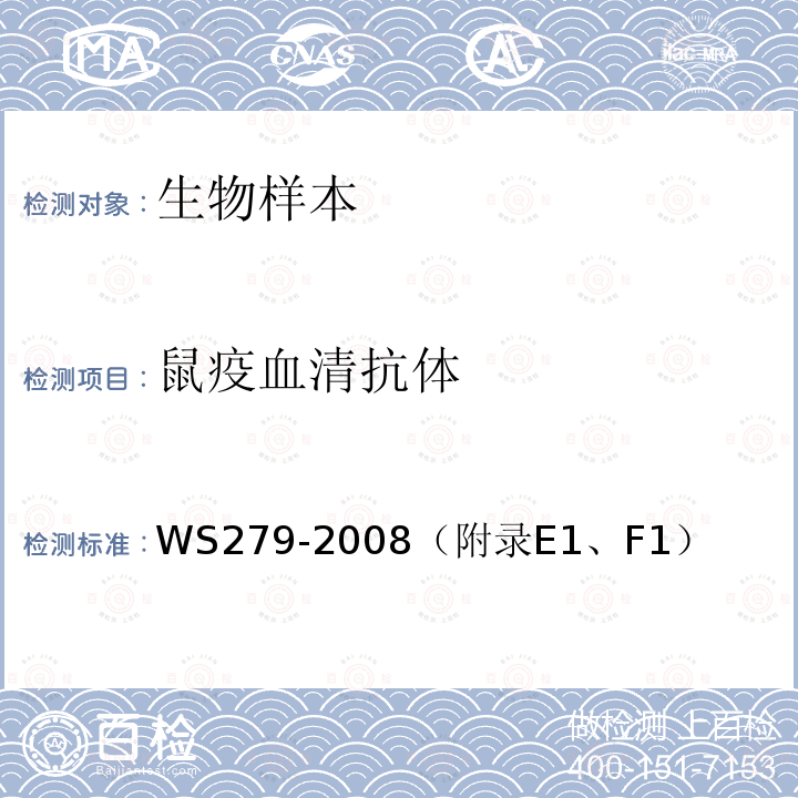 鼠疫血清抗体 WS 279-2008 鼠疫诊断标准