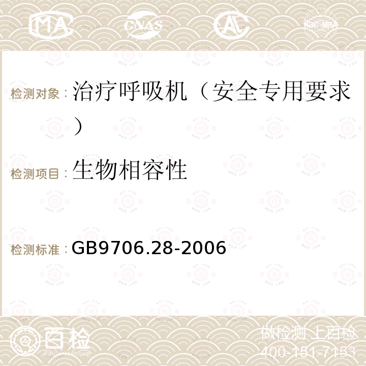 生物相容性 医用电气设备 第2部分：呼吸机安全专用要求 治疗呼吸机