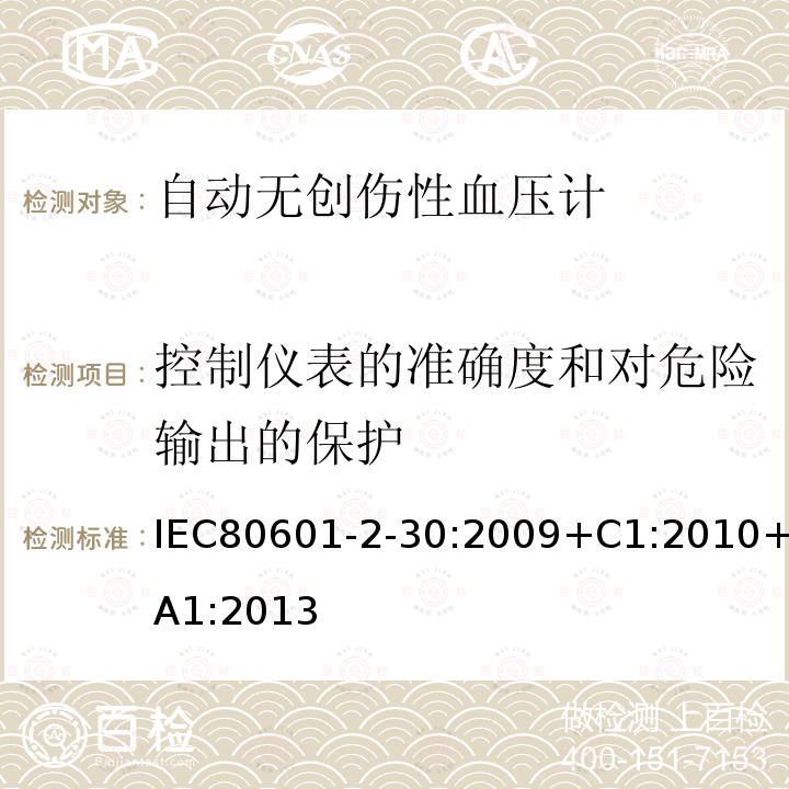 控制仪表的准确度和对危险输出的保护 IEC 80601-2-30-2009 医用电气设备 第2-30部分:自动无创伤性血压计的基本安全和基本性能的专用要求