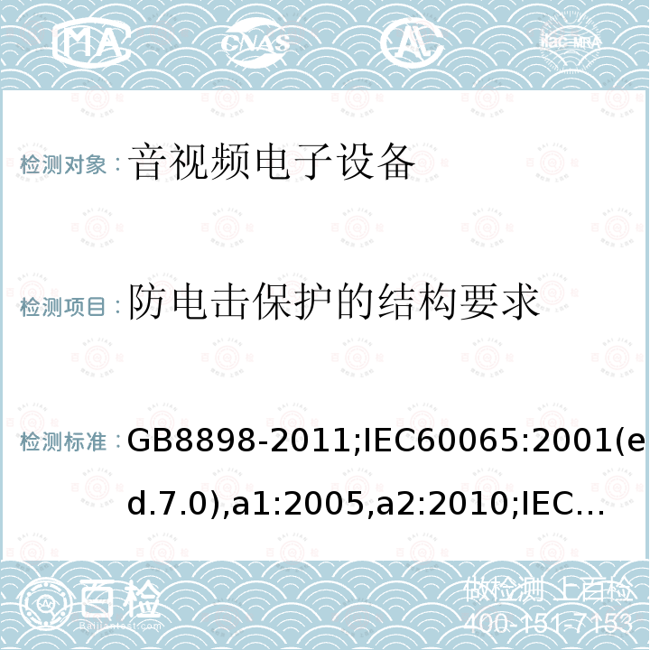 防电击保护的结构要求 音频、视频及类似电子设备-安全要求