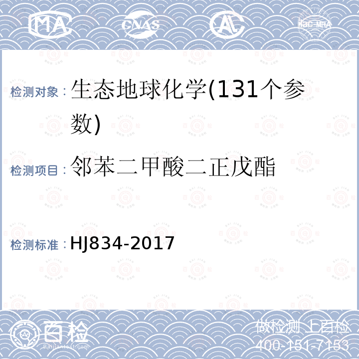 邻苯二甲酸二正戊酯 土壤和沉积物 半挥发性有机物的测定 气相色谱-质谱法