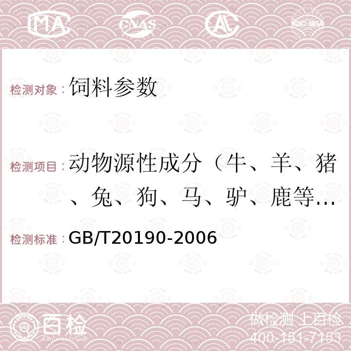 动物源性成分（牛、羊、猪、兔、狗、马、驴、鹿等哺乳性动物） 饲料中牛羊源性成分的定性检测 定性聚合酶链式反应（PCR）法