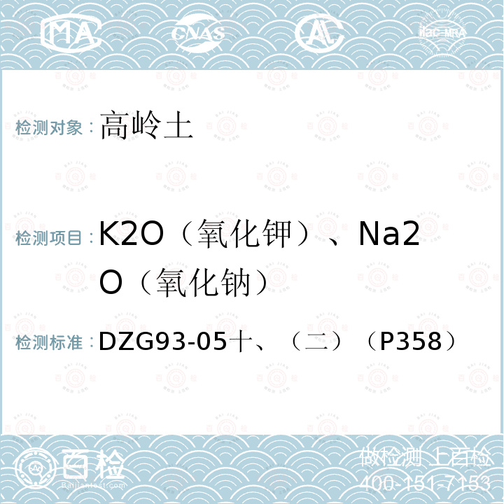 K2O（氧化钾）、Na2O（氧化钠） 非金属矿石分析规程 铝土矿、高岭土、粘土分析 原子吸收分光光度法