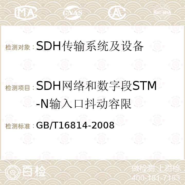 SDH网络和数字段STM-N输入口抖动容限 同步数字体系(SDH)光缆线路系统测试方法