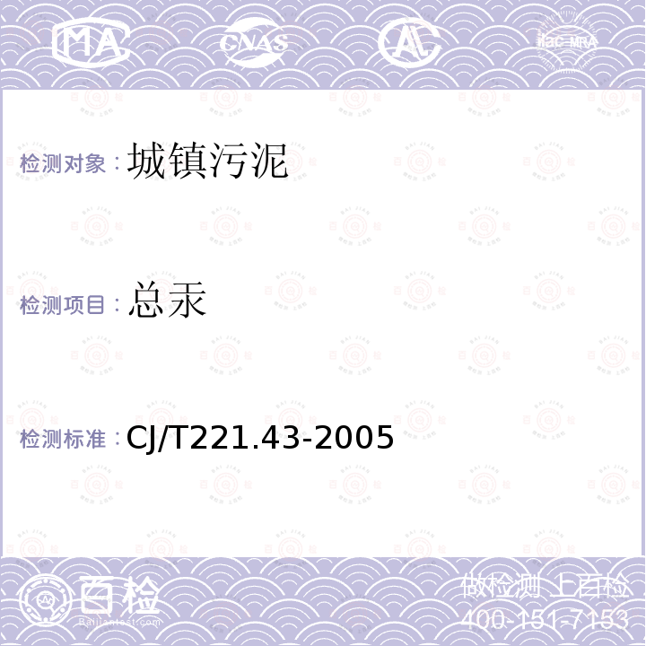 总汞 城市污水处理厂污泥检验方法 城市污泥 总汞的测定 常压消解后原子荧光法