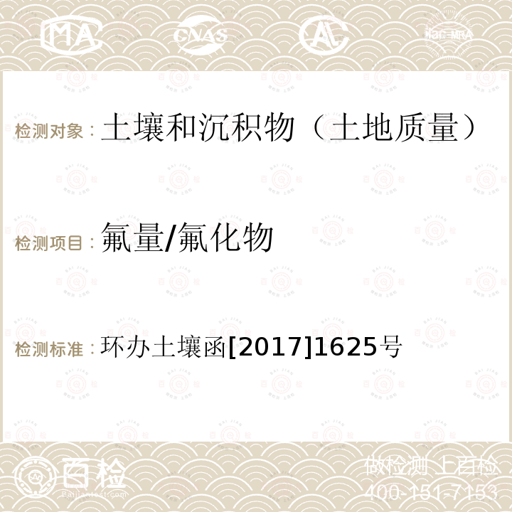 氟量/氟化物 全国土壤污染状况详查土壤样品分析测试方法技术规定 第一部分 土壤样品无机项目分析测试方法 18-1 离子选择电极法