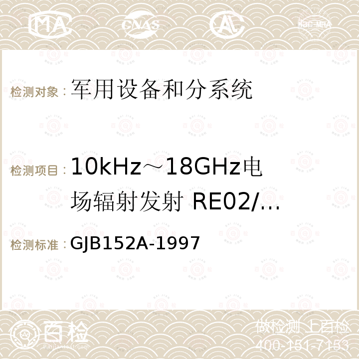 10kHz～18GHz电场辐射发射 RE02/RE102 军用设备和分系统电磁发射和敏感度测量