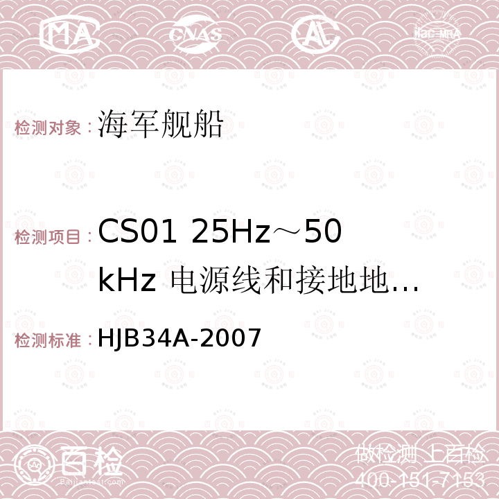 CS01 25Hz～50kHz 电源线和接地地线传导敏感度 舰船电磁兼容性要求