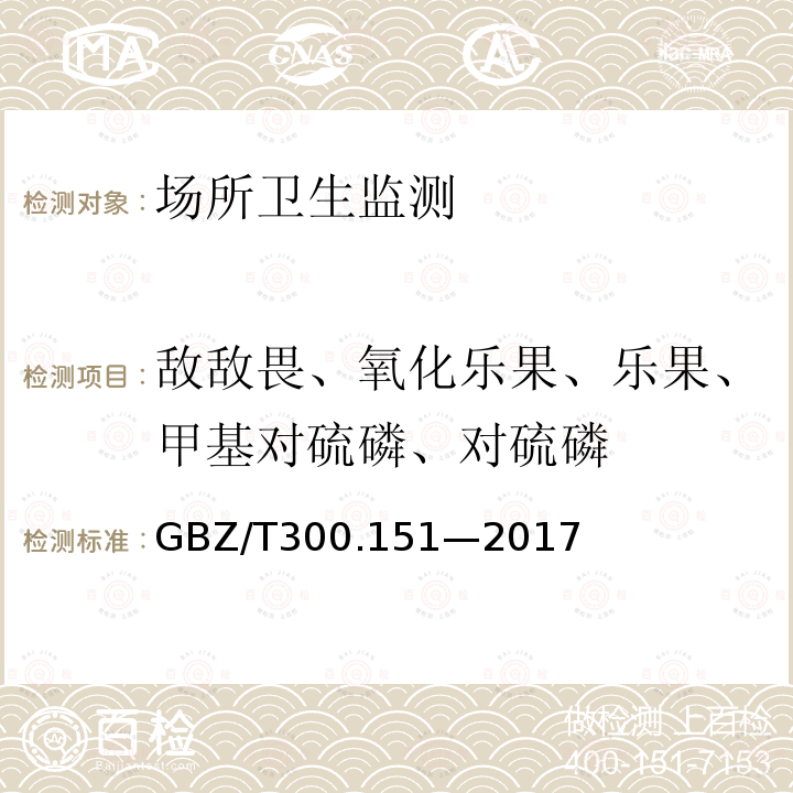 敌敌畏、氧化乐果、乐果、甲基对硫磷、对硫磷 工作场所空气有毒物质测定 第151部分：久效磷、氧乐果和异稻瘟净