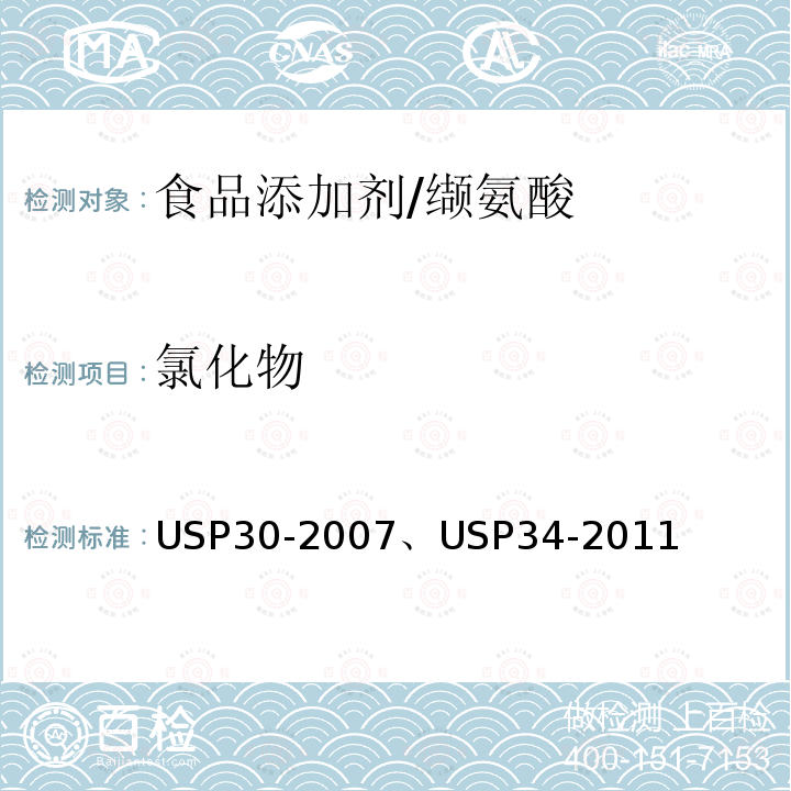 氯化物 美國藥典 USP30-2007 、USP34-2011 纈氨酸