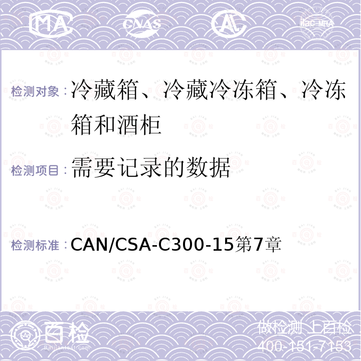 需要记录的数据 家用冷藏箱、冷藏冷冻箱、冷冻箱和酒柜的能效性能和容量