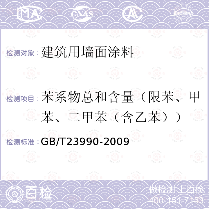 苯系物总和含量（限苯、甲苯、二甲苯（含乙苯）） 涂料中苯、甲苯、乙苯和二甲苯含量的测定 气相色谱法