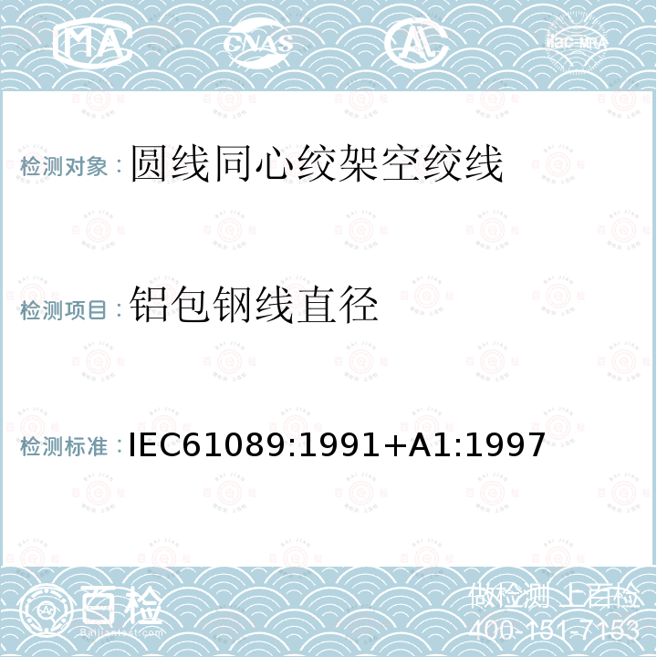 铝包钢线直径 IEC 61089-1991 圆线同心绞架空导线