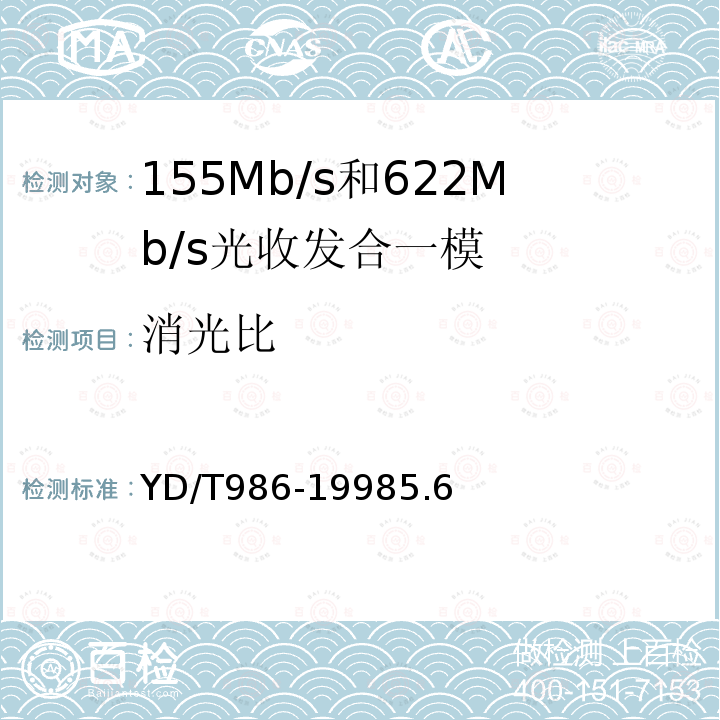 消光比 155Mb/s和622Mb/s光收發(fā)合一模塊技術(shù)條件