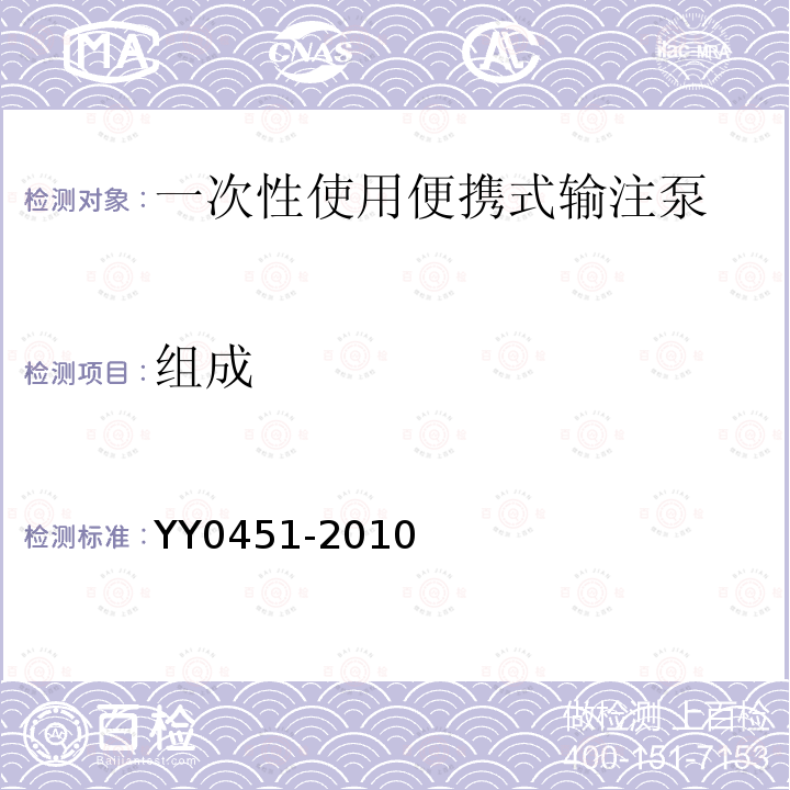 组成 YY 0451-2010 一次性使用便携式输注泵 非电驱动