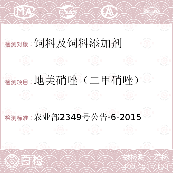 地美硝唑（二甲硝唑） 饲料中硝基咪唑类、硝基呋喃类和喹噁啉类药物的测定 液相色谱--串联质谱法