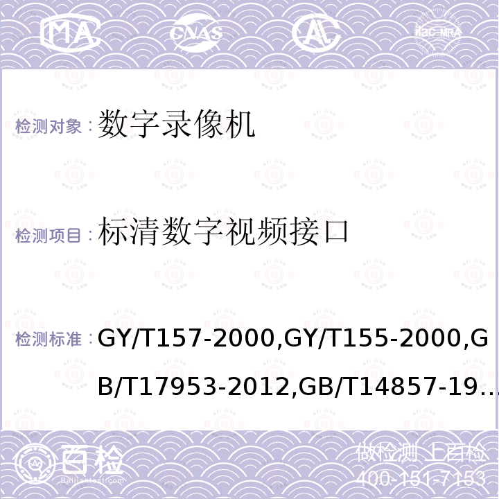 标清数字视频接口 演播室高清晰度电视数字视频信号接口 
高清晰度电视节目制作及交换用视频参数值 
标准清晰度电视4:2:2数字分量视频信号接口 
演播室数字电视编码参数规范 
演播室数字音频信号接口 
数字音频设备音频特性测量方法 
广播声频通道技术指标测量方法 
PAL-D制电视广播技术规范 
标准清晰度电视数字视频通道技术要求和测量方法 
数字音频设备音频特性测量方法 
电视视频通道测试方法