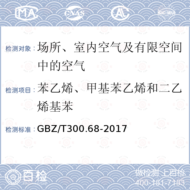 苯乙烯、甲基苯乙烯和二乙烯基苯 工作场所空气有毒物质测定 苯乙烯、甲基苯乙烯和二乙烯基苯