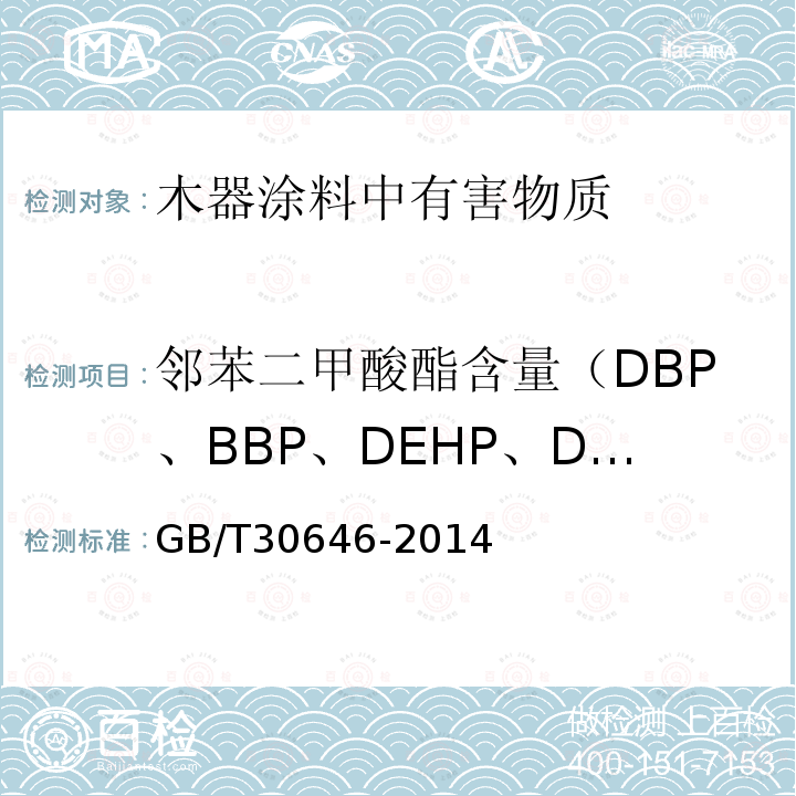 邻苯二甲酸酯含量（DBP、BBP、DEHP、DNOP、DINP、DIDP） 涂料中邻苯二甲酸酯含量的测定 气相色谱/质谱联用法