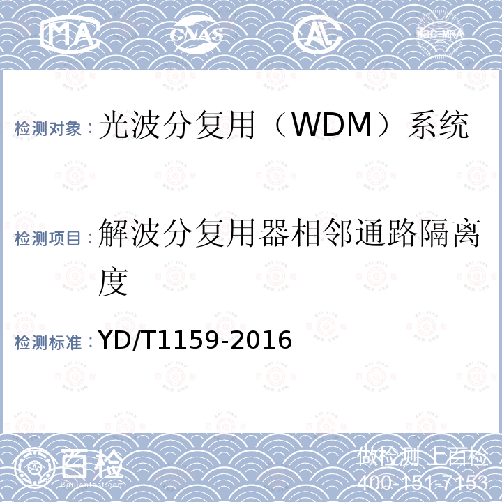 解波分复用器相邻通路隔离度 光波分复用（WDM）系统测试方法
