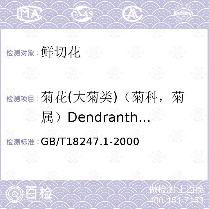 菊花(大菊类)（菊科，菊属）Dendranthema grandiflorum GB/T 18247.1-2000 主要花卉产品等级 第1部分:鲜切花