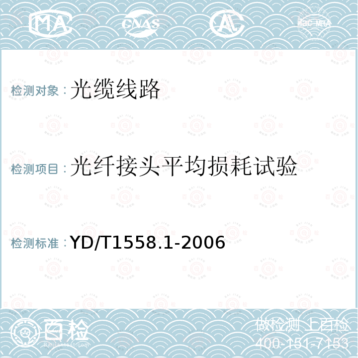 光纤接头平均损耗试验 YD/T 1588.1-2006 光缆线路性能测量方法 第1部分:链路衰减