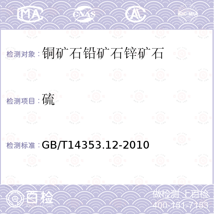 硫 铜矿石、铅矿石和锌矿石化学分析方法　第12部分:硫量测定硫酸钡重量法