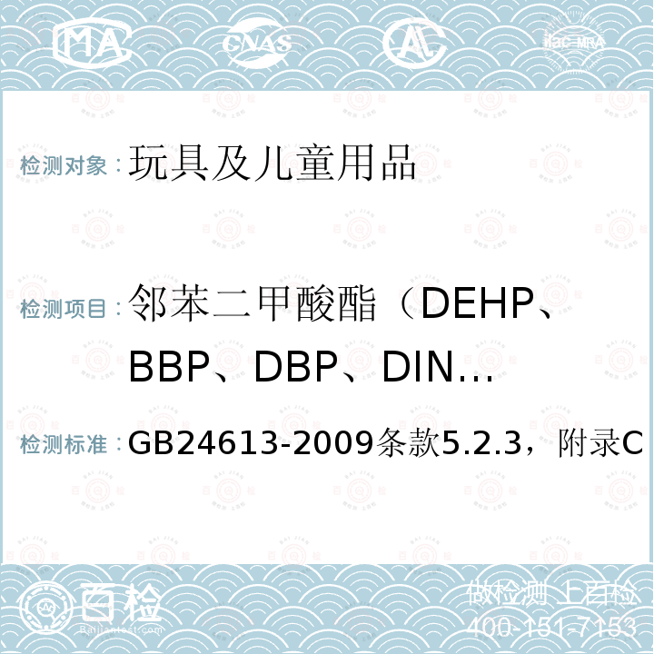 邻苯二甲酸酯（DEHP、BBP、DBP、DINP、DIDP、DNOP） 玩具用涂料中有害物质限量