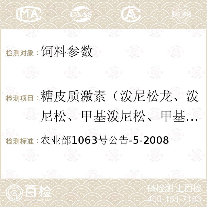 糖皮质激素（泼尼松龙、泼尼松、甲基泼尼松、甲基泼尼松龙、氟氢可的松、氢化可的松、倍氯米松、地塞米松、倍他米松、醋酸氟氢可的松、醋酸可的松） 饲料中9种糖皮质激素的检测 液相色谱－串联质谱法　