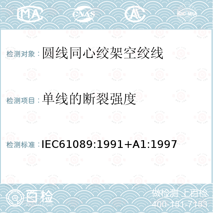 单线的断裂强度 IEC 61089-1991 圆线同心绞架空导线
