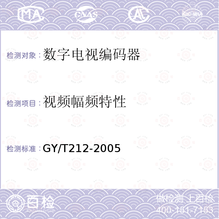 视频幅频特性 GY/T 212-2005 标准清晰度数字电视编码器、解码器技术要求和测量方法