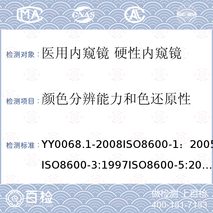 颜色分辨能力和色还原性 医用内窥镜 硬性内窥镜 第1部分：光学性能及测试方法