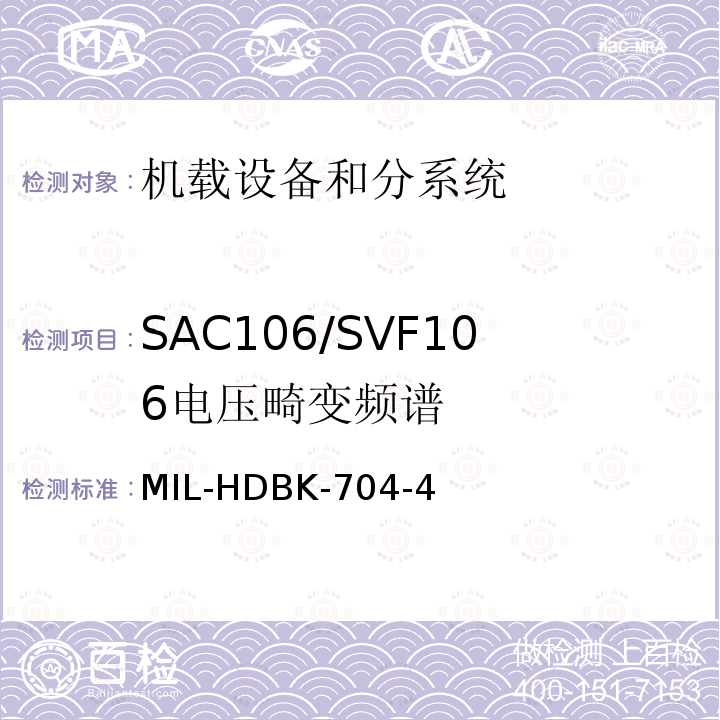 SAC106/SVF106
电压畸变频谱 用电设备与飞机供电特性
符合性验证的测试方法手册（第4部分)