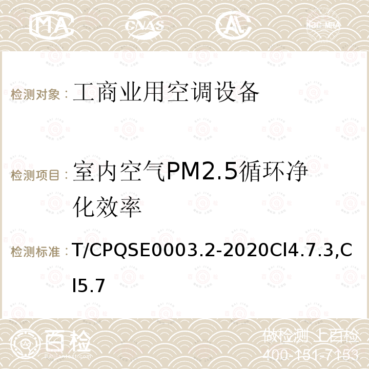 室内空气PM2.5循环净化效率 消费类电器产品卫生健康技术要求 第2部分：工商业用空调设备