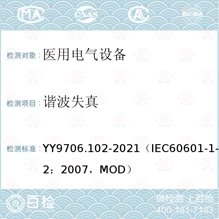 谐波失真 医用电气设备 第1-2部分：基本安全和基本性能的通用要求 并列标准：电磁兼容 要求和试验