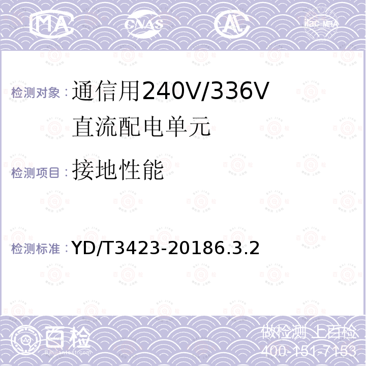 接地性能 YD/T 3423-20186.3 通信用240V/336V直流配电单元