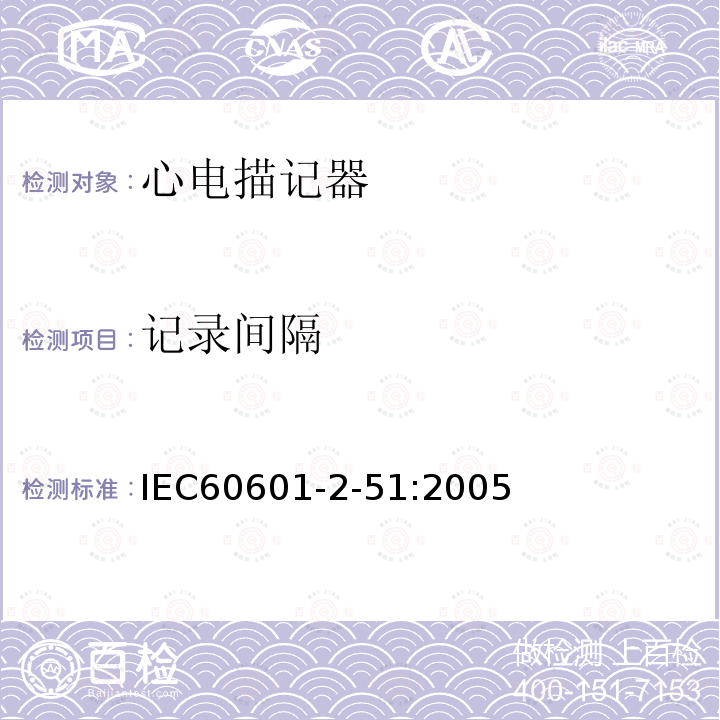 记录间隔 IEC 60601-2-51:2005 单道和多道心电描记器记录和分析的安全特殊要求