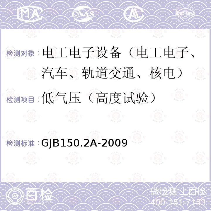 低气压（高度试验） 军用装备实验室环境试验方法 第2部分：低气压（高度）试验