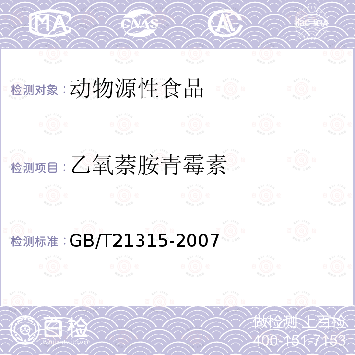 乙氧萘胺青霉素 动物源性食品中青霉素族抗生素残留量检测方法 液相色谱-质谱质谱法