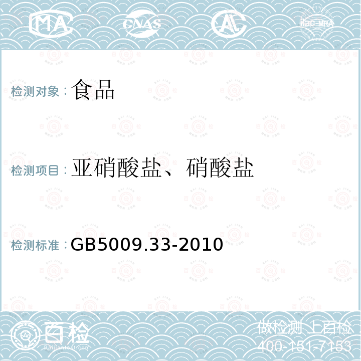 亚硝酸盐、硝酸盐 食品安全国家标准 食品中亚硝酸盐和硝酸盐的测定