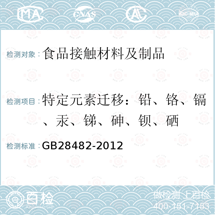 特定元素迁移：铅、铬、镉、汞、锑、砷、钡、硒 婴幼儿安抚奶嘴安全要求