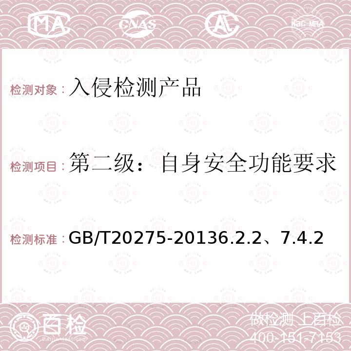 第二级：自身安全功能要求 信息安全技术 网络入侵检测系统技术要求和测试评价方法