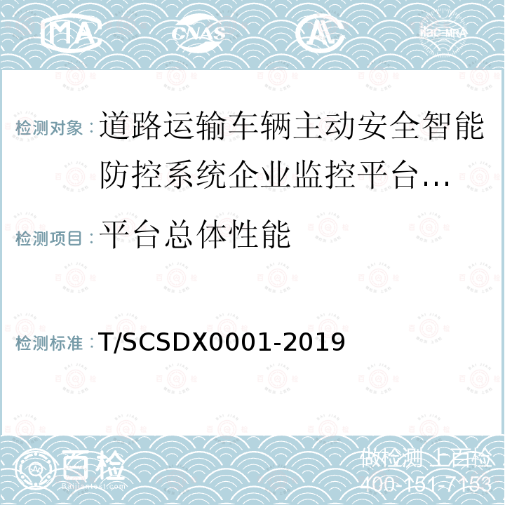 平台总体性能 道路运输车辆主动安全智能防控系统
技术规范 第1部分：企业监控平台（试行）