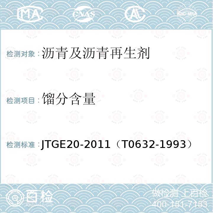 馏分含量 JTG E20-2011 公路工程沥青及沥青混合料试验规程